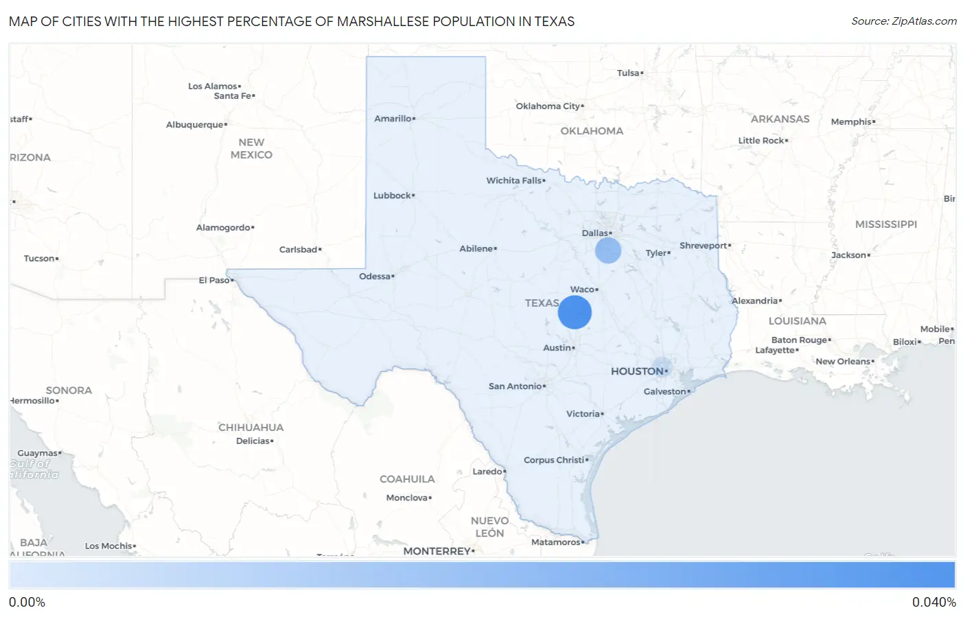Cities with the Highest Percentage of Marshallese Population in Texas Map