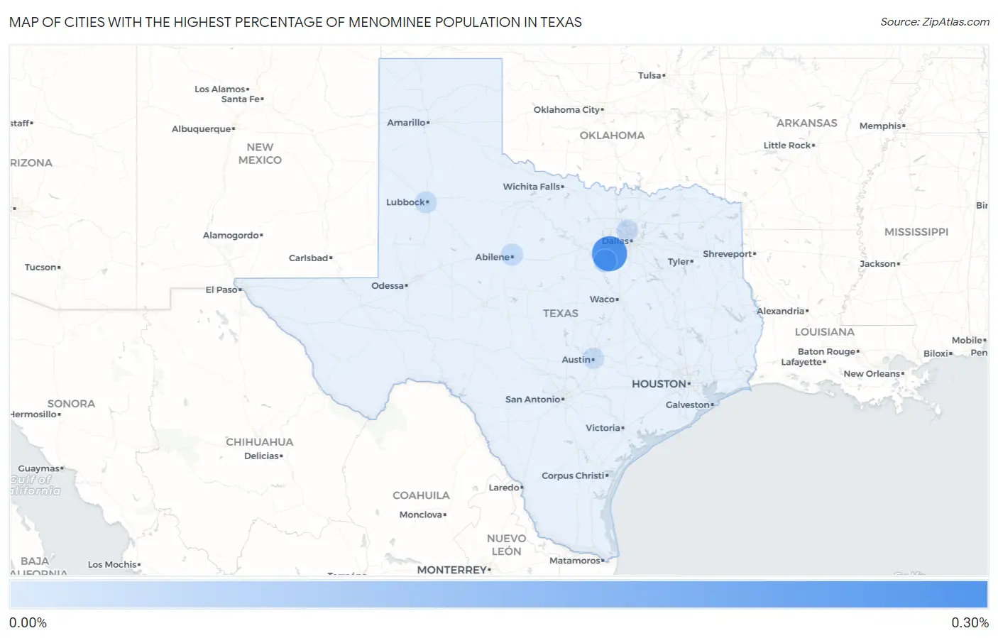 Cities with the Highest Percentage of Menominee Population in Texas Map