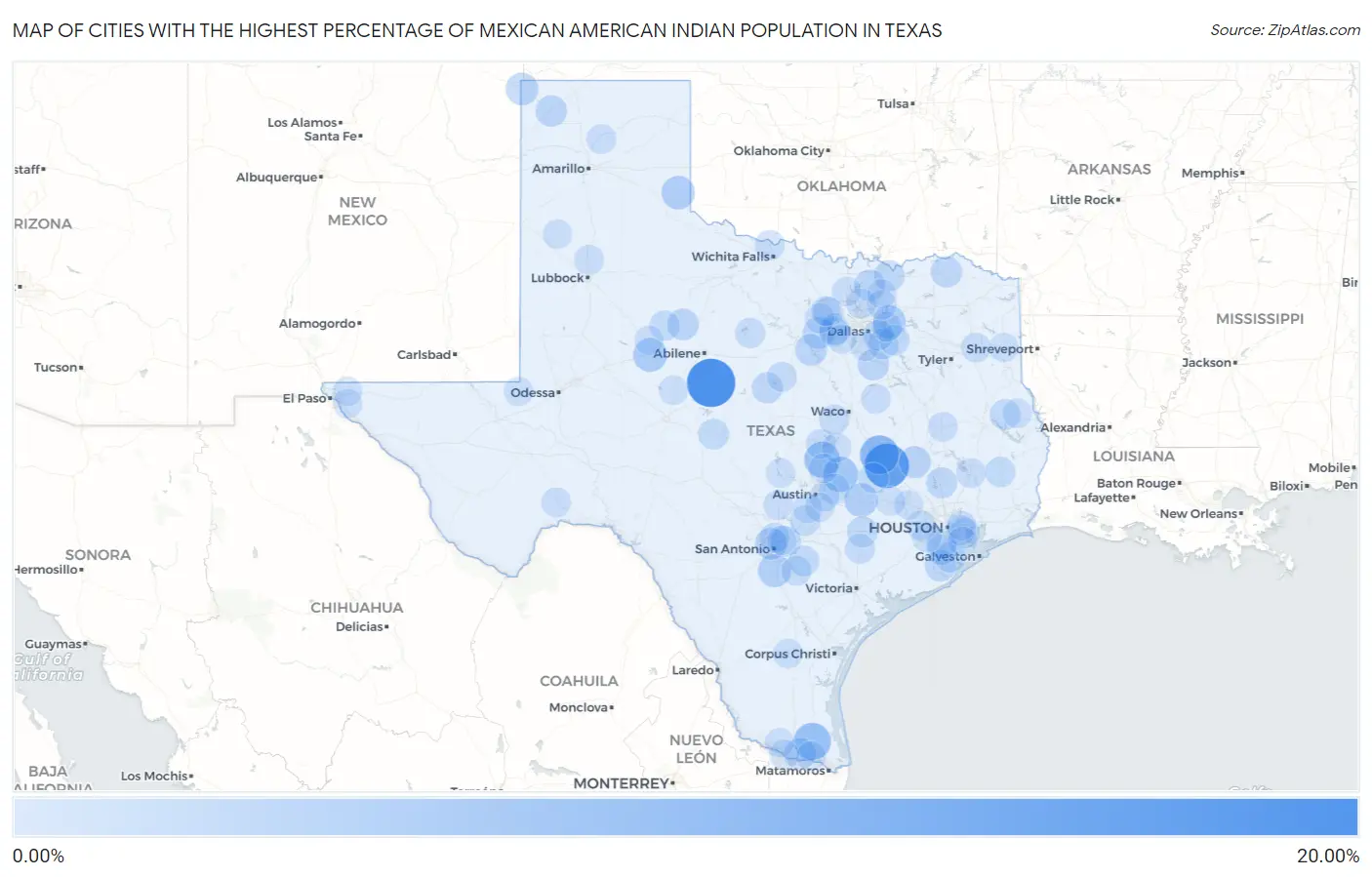 Cities with the Highest Percentage of Mexican American Indian Population in Texas Map