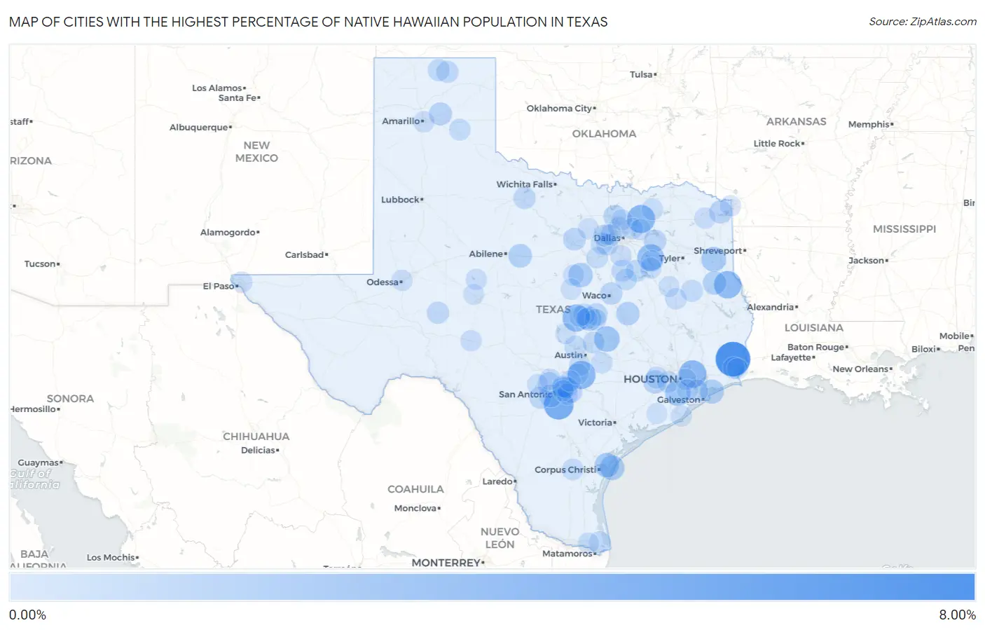 Cities with the Highest Percentage of Native Hawaiian Population in Texas Map
