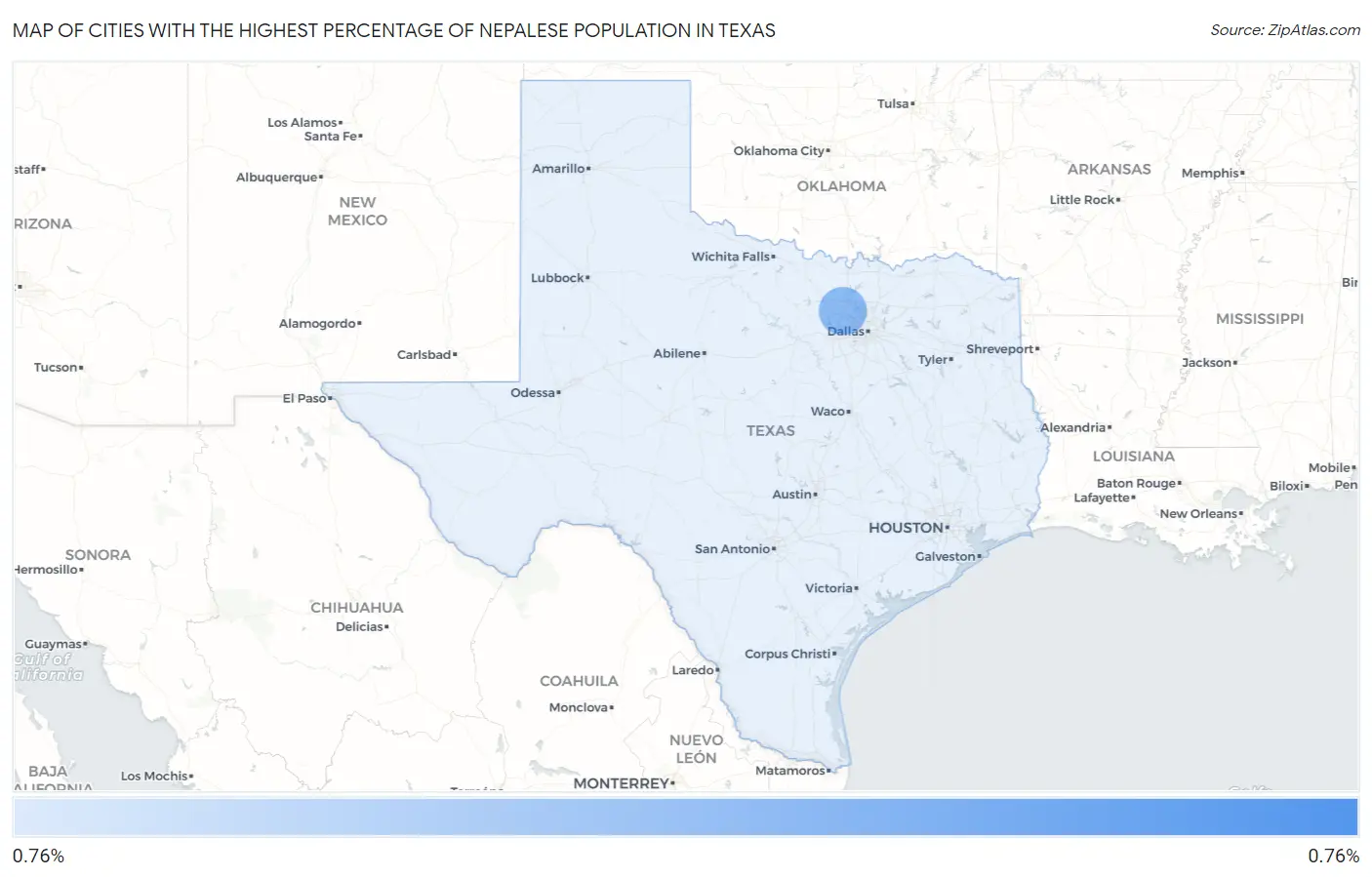Cities with the Highest Percentage of Nepalese Population in Texas Map