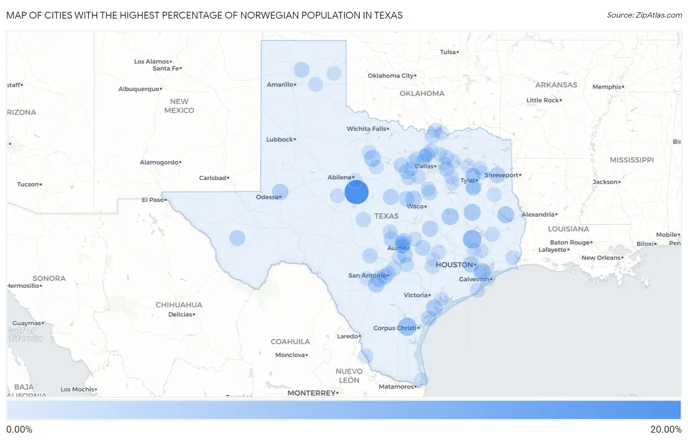 Cities with the Highest Percentage of Norwegian Population in Texas Map