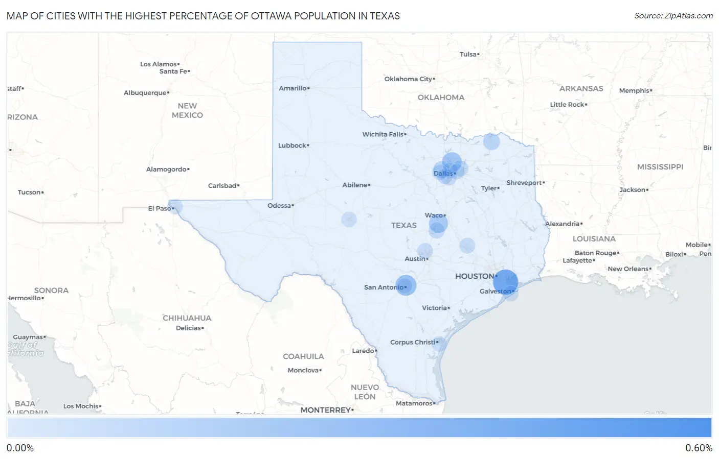 Cities with the Highest Percentage of Ottawa Population in Texas Map