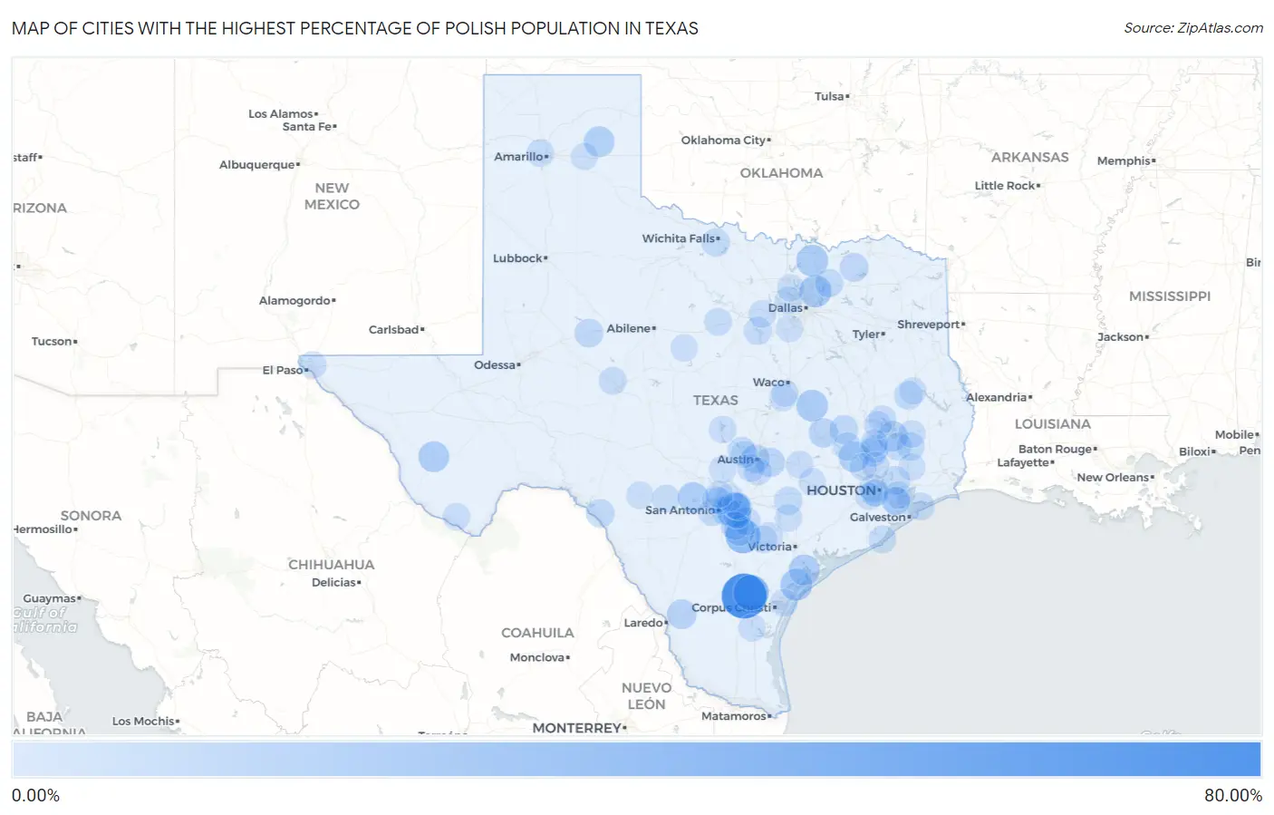 Cities with the Highest Percentage of Polish Population in Texas Map