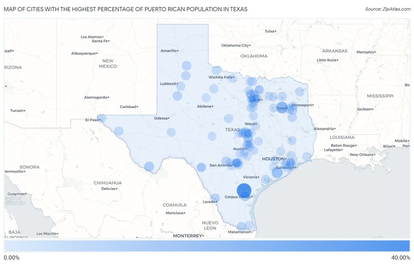 Cities with the Highest Percentage of Puerto Rican Population in Texas Map