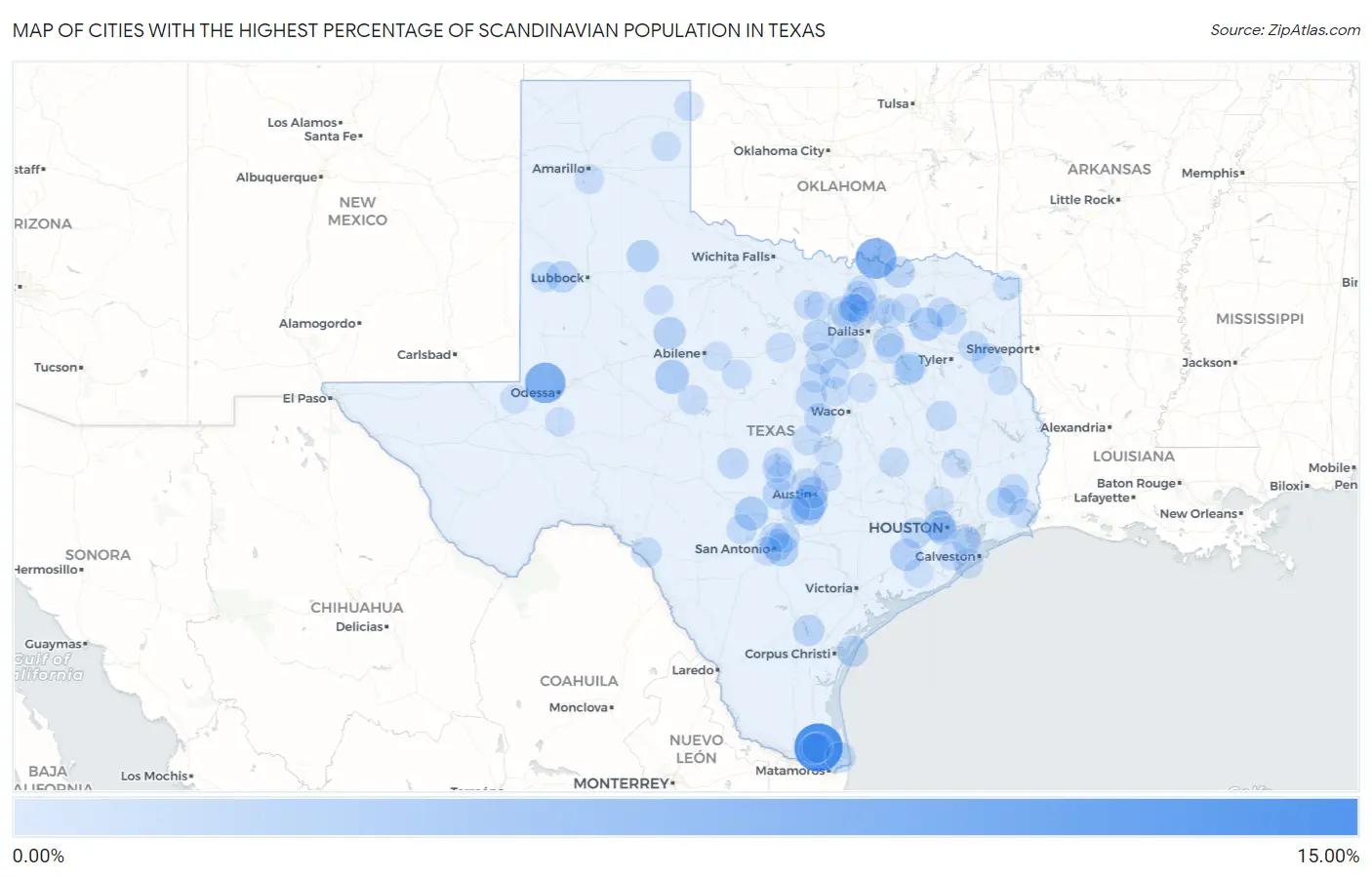 Cities with the Highest Percentage of Scandinavian Population in Texas Map