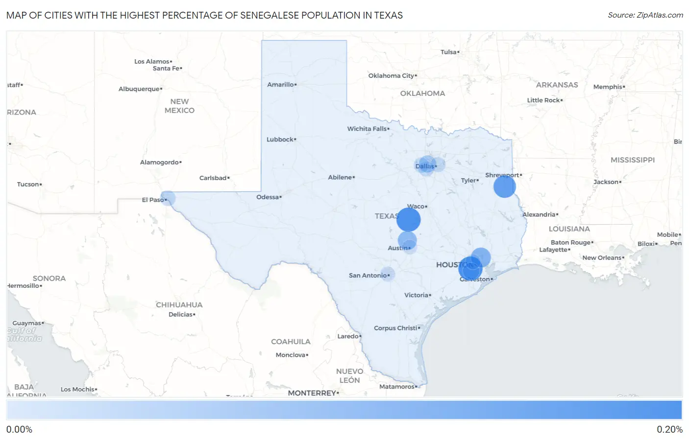 Cities with the Highest Percentage of Senegalese Population in Texas Map