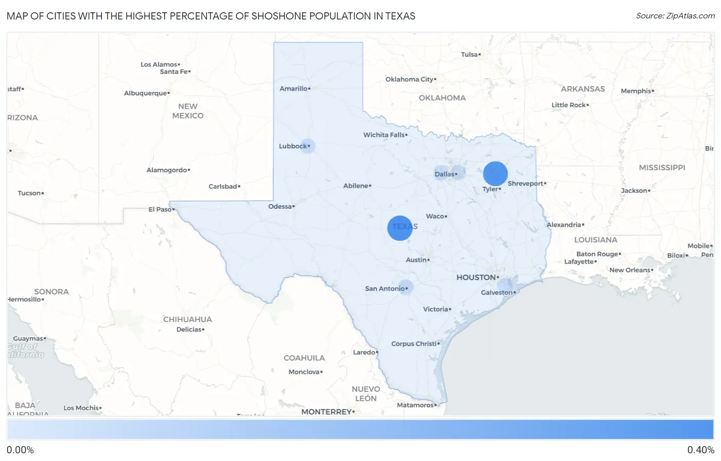 Cities with the Highest Percentage of Shoshone Population in Texas Map