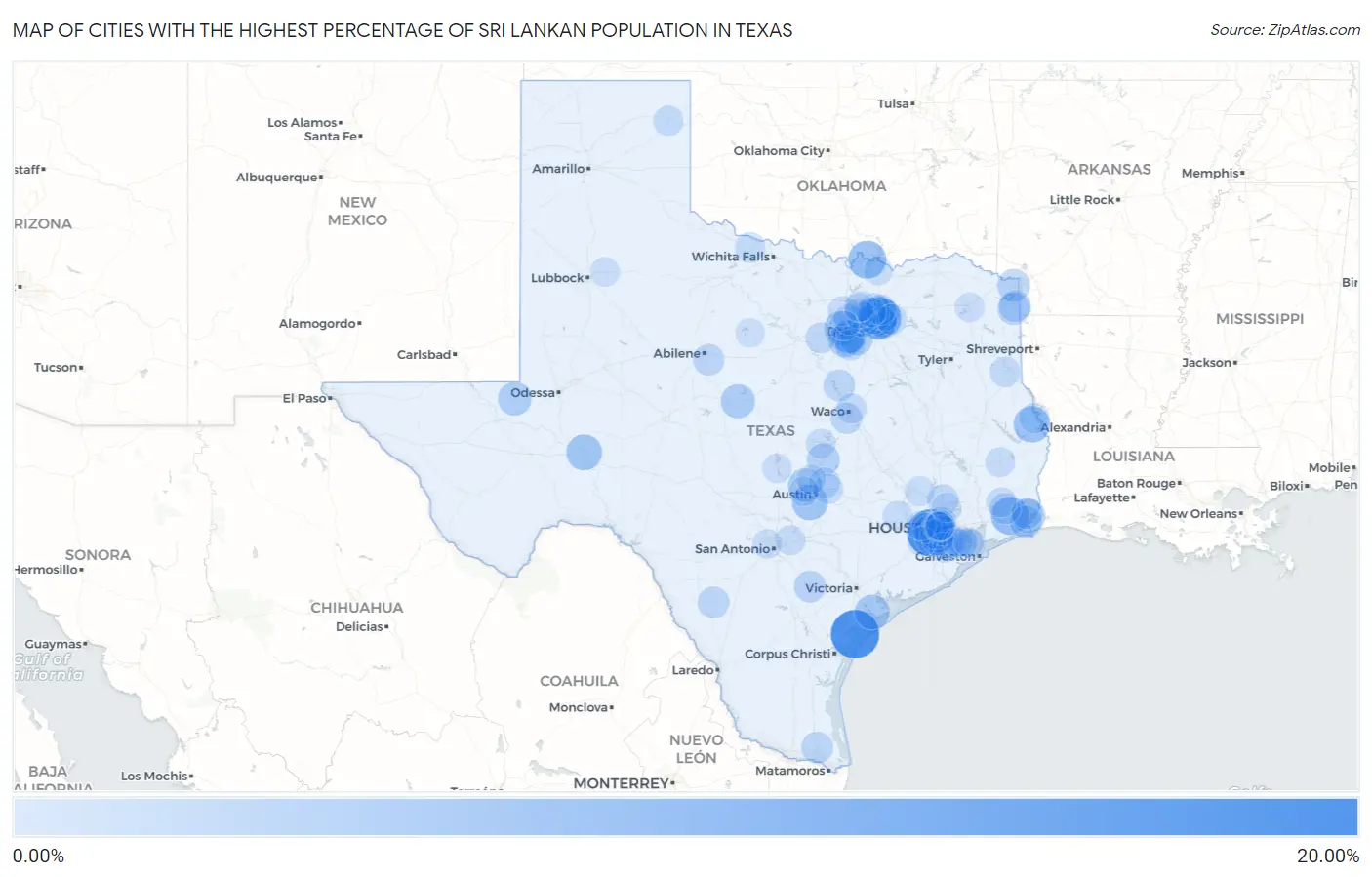 Cities with the Highest Percentage of Sri Lankan Population in Texas Map