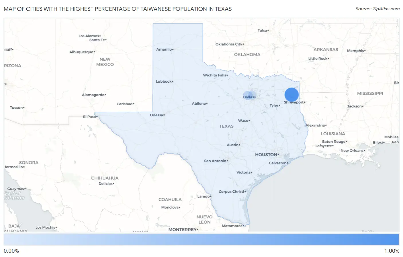 Cities with the Highest Percentage of Taiwanese Population in Texas Map