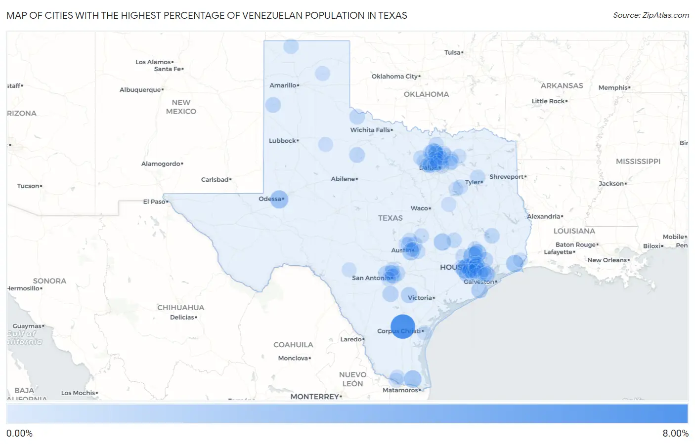 Cities with the Highest Percentage of Venezuelan Population in Texas Map