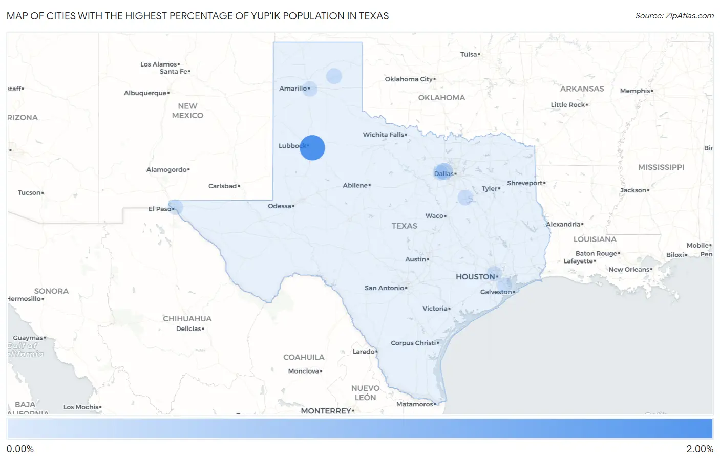 Cities with the Highest Percentage of Yup'ik Population in Texas Map