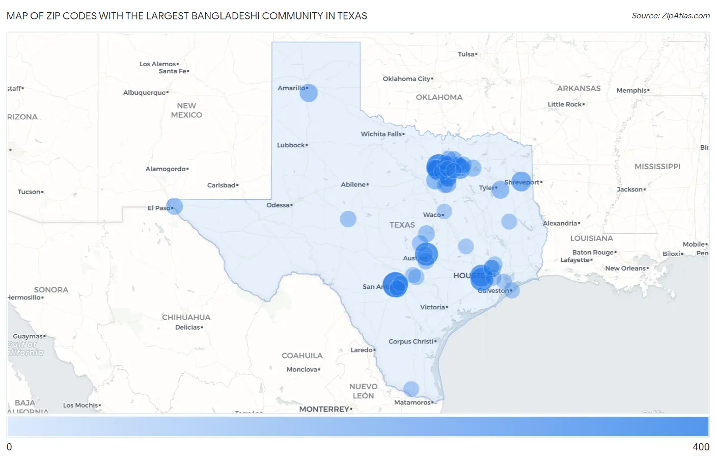 Zip Codes with the Largest Bangladeshi Community in Texas Map