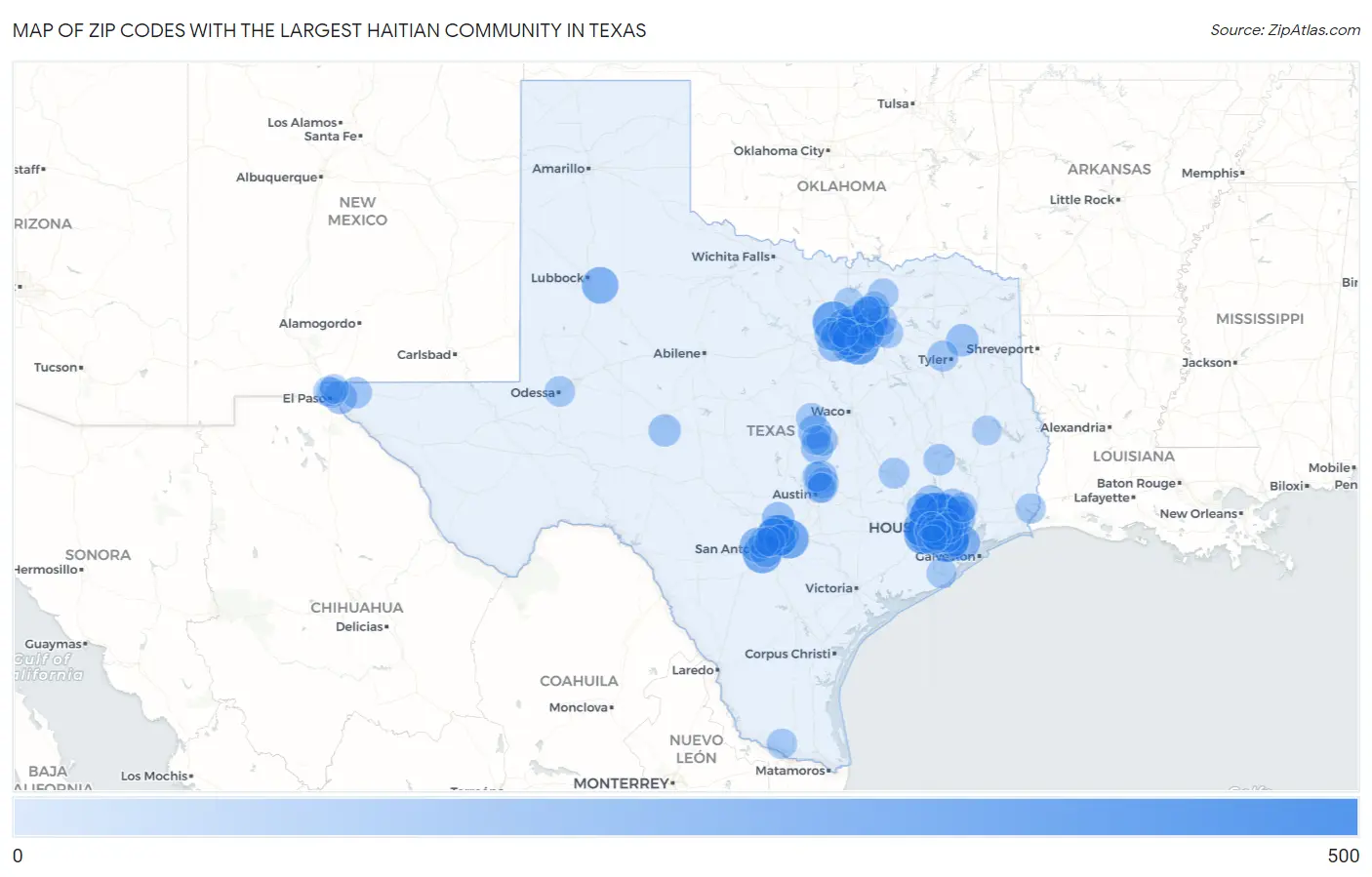Zip Codes with the Largest Haitian Community in Texas Map