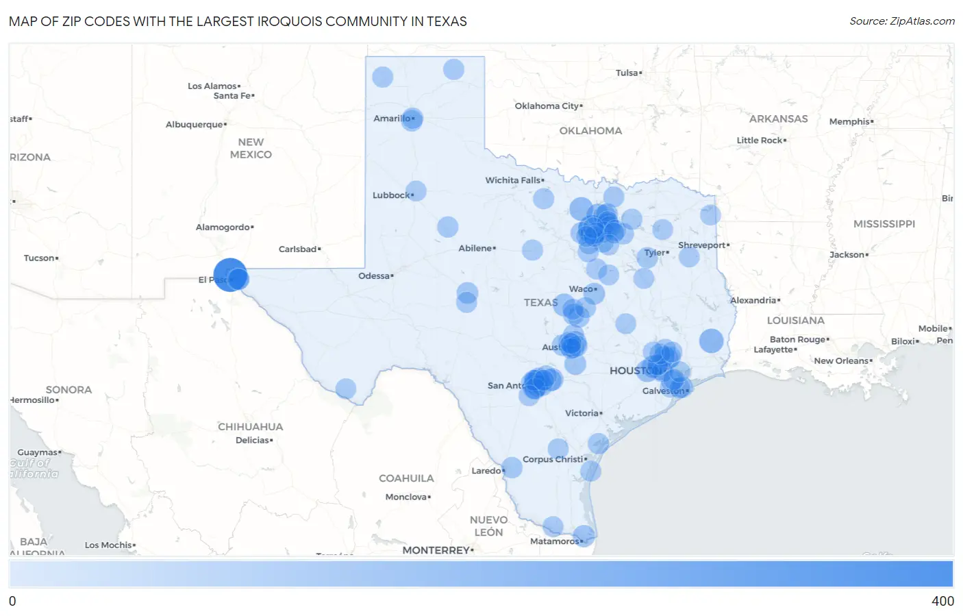 Zip Codes with the Largest Iroquois Community in Texas Map