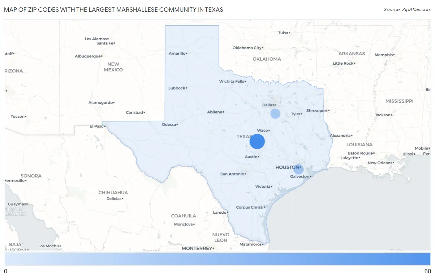 Zip Codes with the Largest Marshallese Community in Texas Map