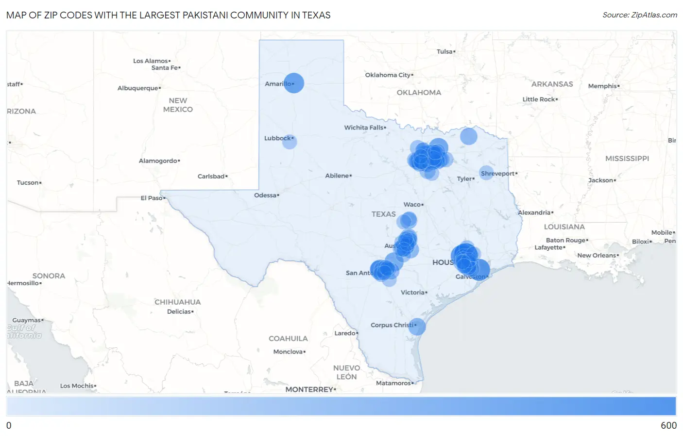 Zip Codes with the Largest Pakistani Community in Texas Map