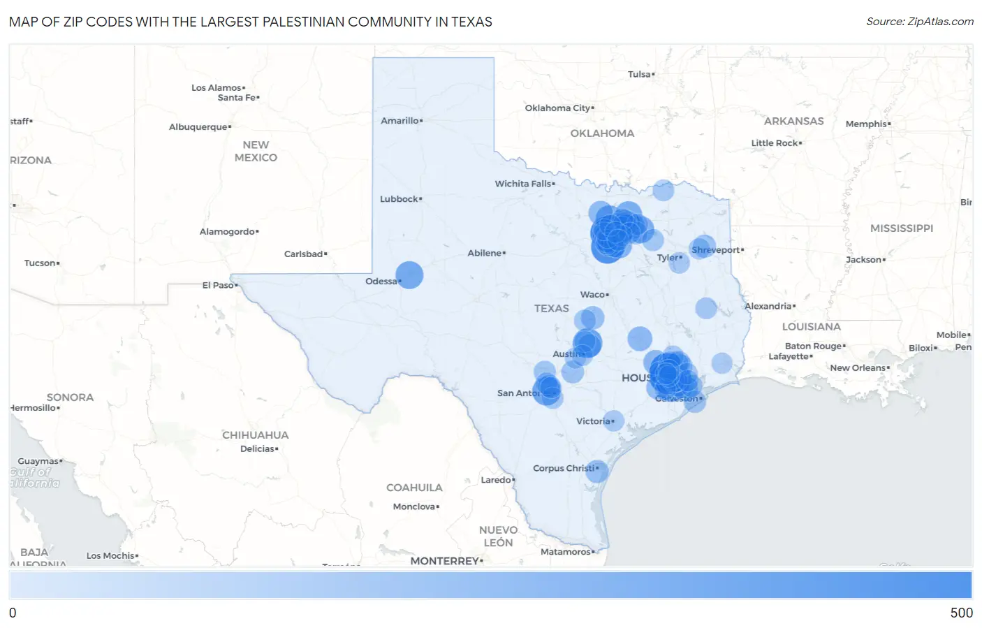 Zip Codes with the Largest Palestinian Community in Texas Map