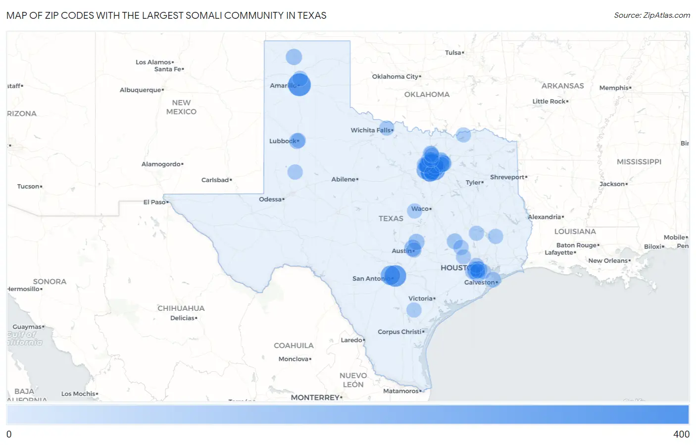 Zip Codes with the Largest Somali Community in Texas Map