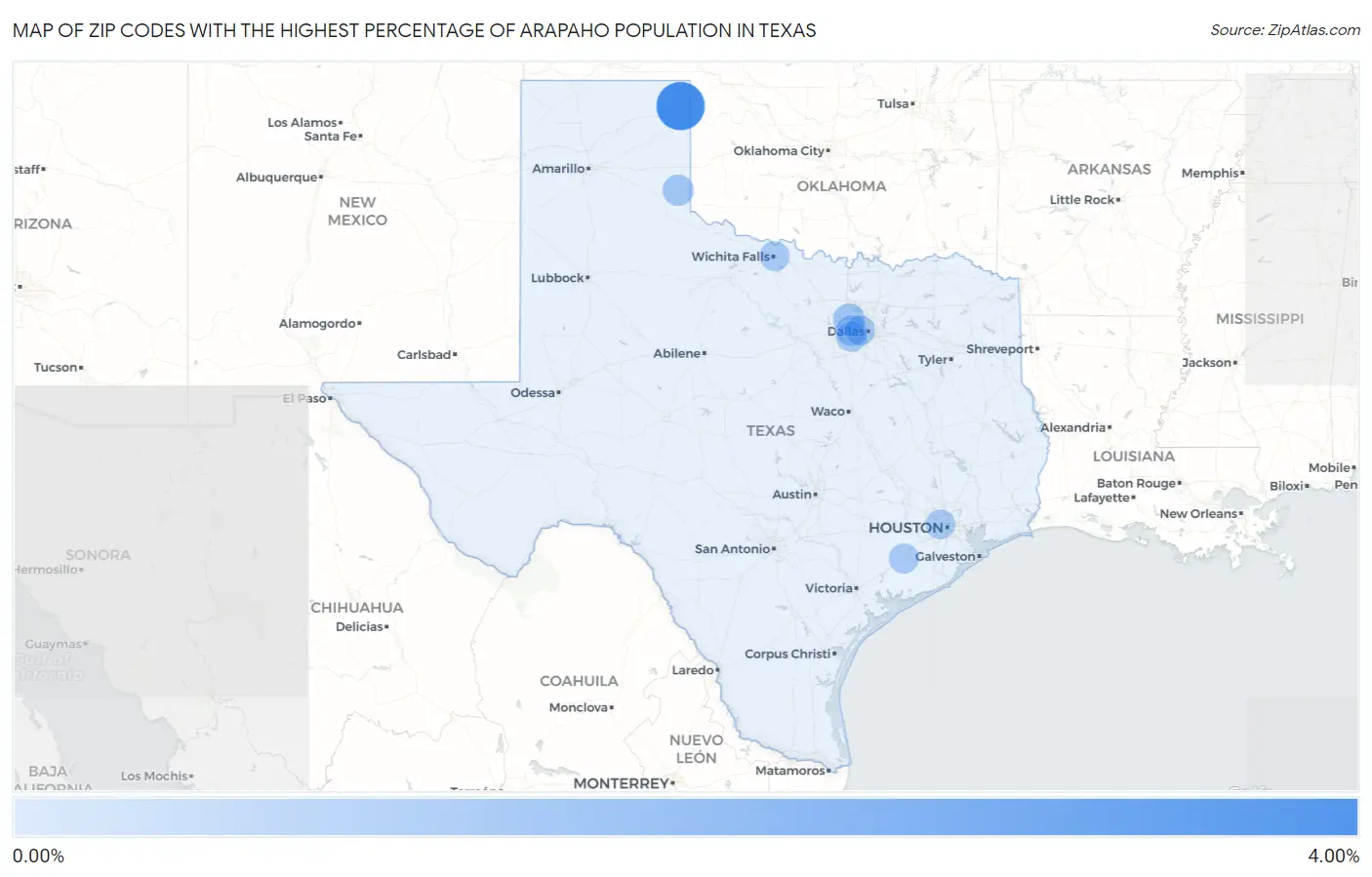 Zip Codes with the Highest Percentage of Arapaho Population in Texas Map
