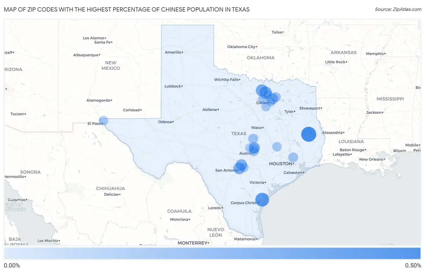 Zip Codes with the Highest Percentage of Chinese Population in Texas Map