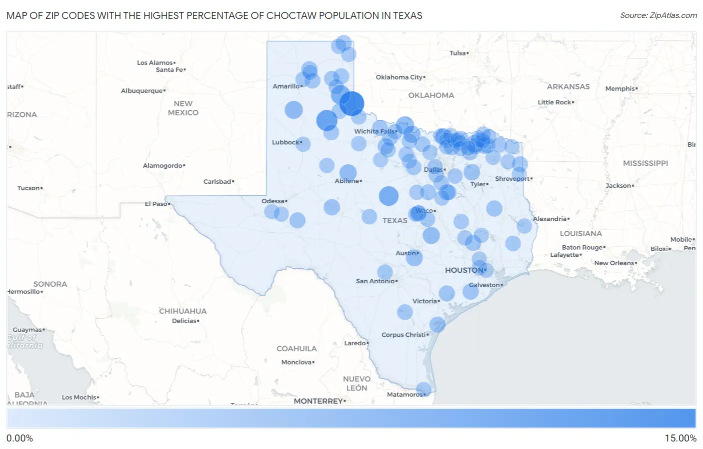 Zip Codes with the Highest Percentage of Choctaw Population in Texas Map