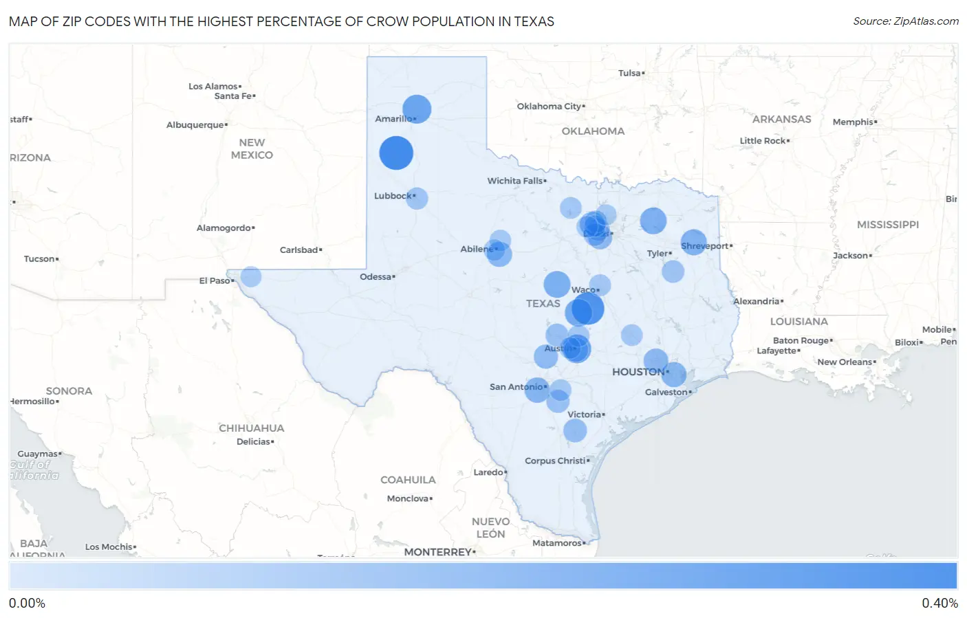 Zip Codes with the Highest Percentage of Crow Population in Texas Map