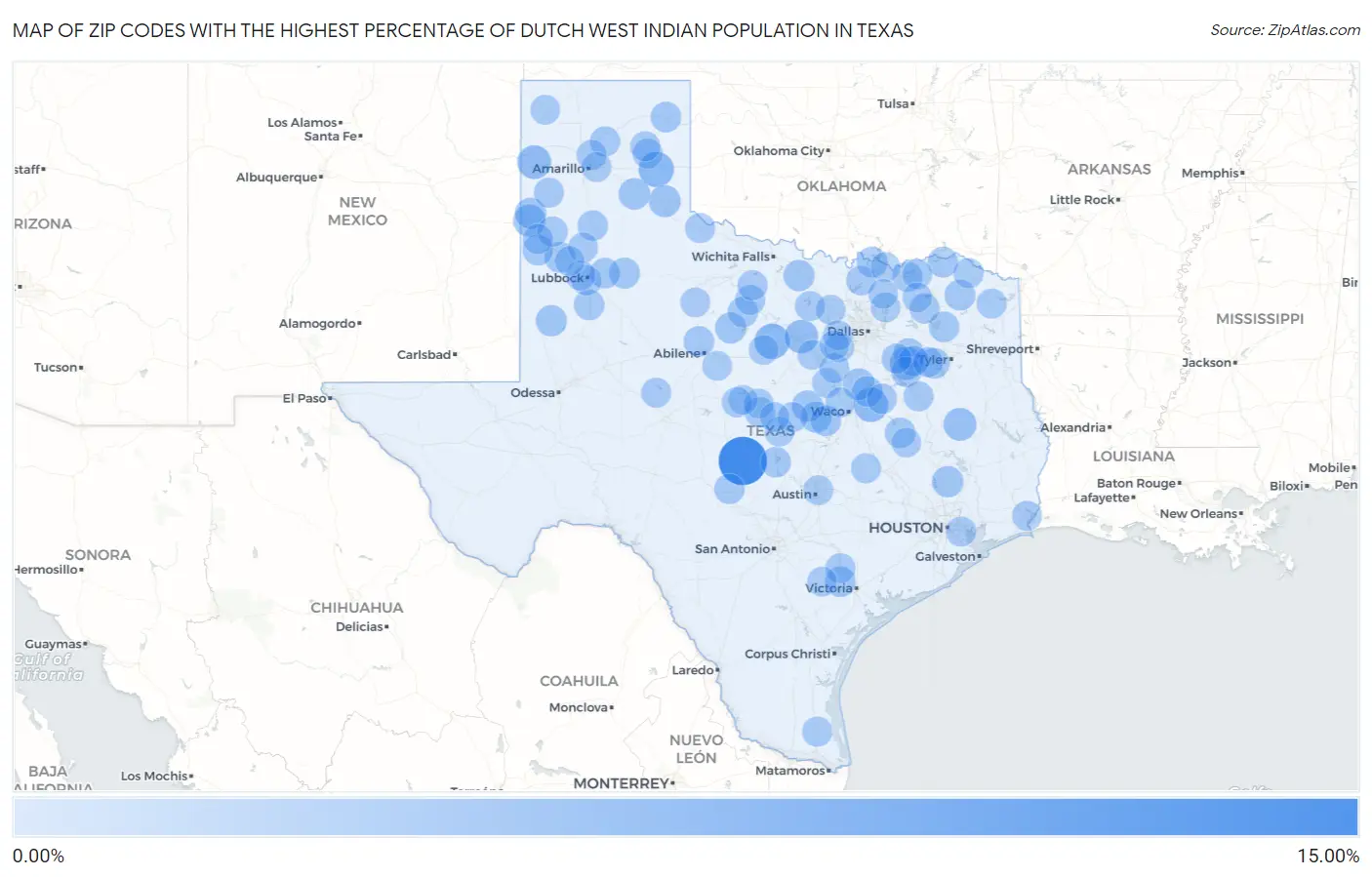 Zip Codes with the Highest Percentage of Dutch West Indian Population in Texas Map