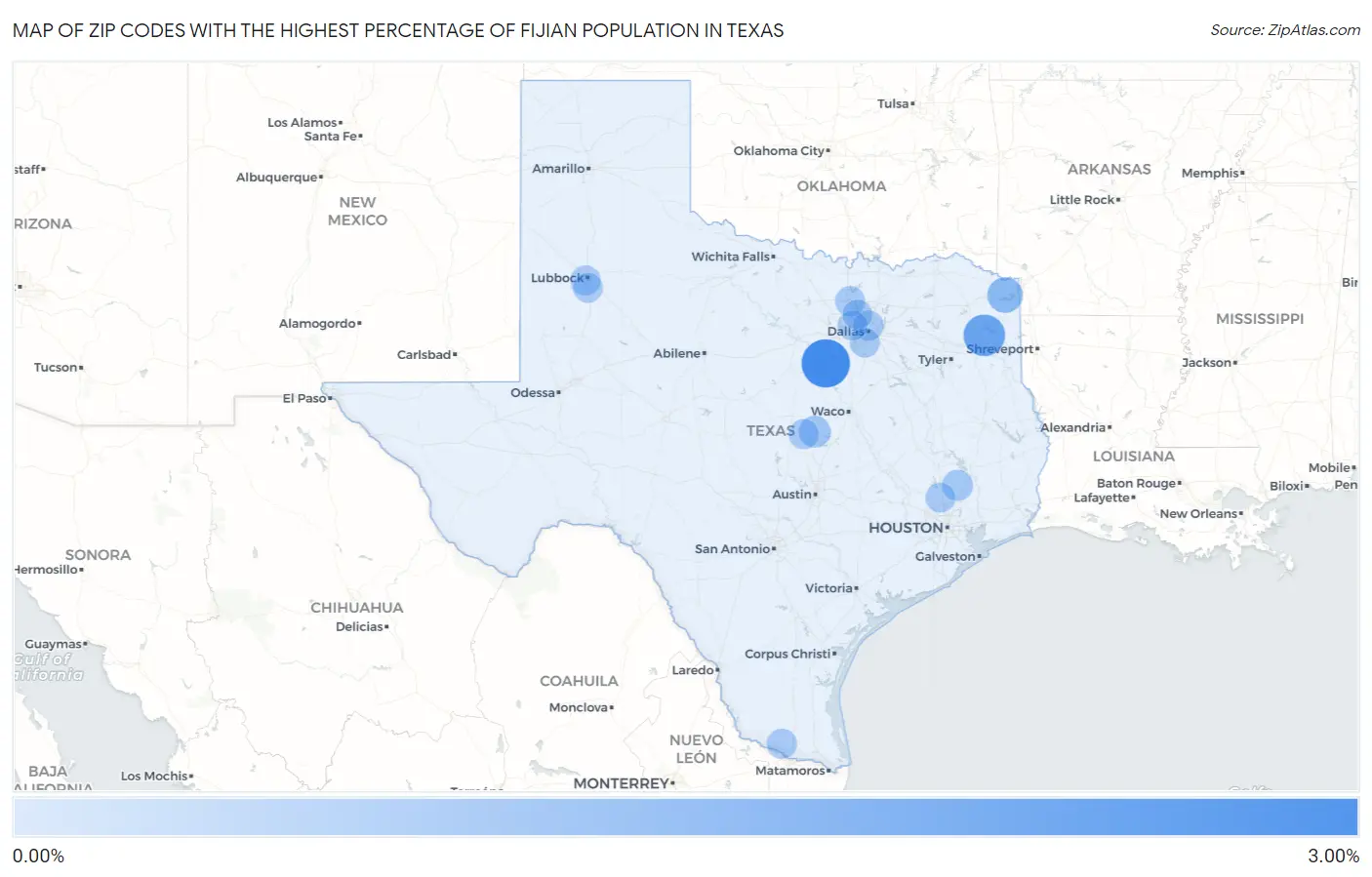 Zip Codes with the Highest Percentage of Fijian Population in Texas Map