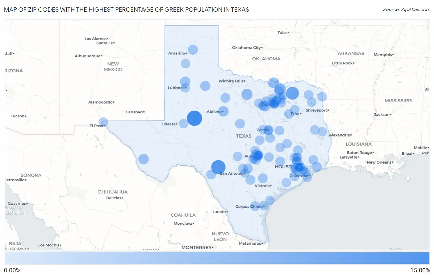 Zip Codes with the Highest Percentage of Greek Population in Texas Map