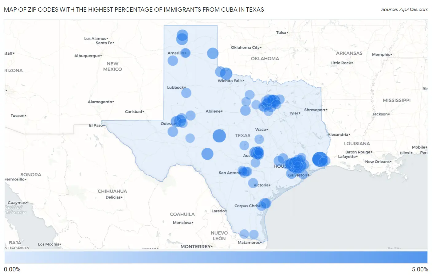 Zip Codes with the Highest Percentage of Immigrants from Cuba in Texas Map