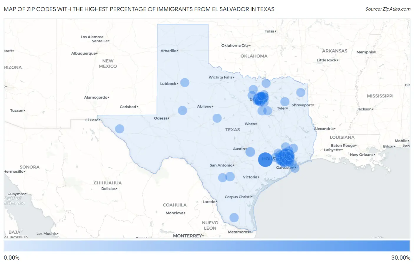 Zip Codes with the Highest Percentage of Immigrants from El Salvador in Texas Map