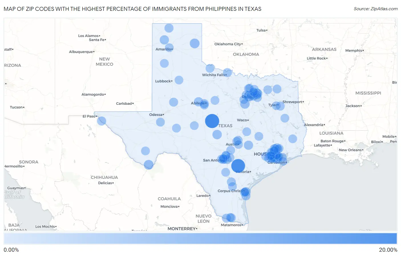 Zip Codes with the Highest Percentage of Immigrants from Philippines in Texas Map