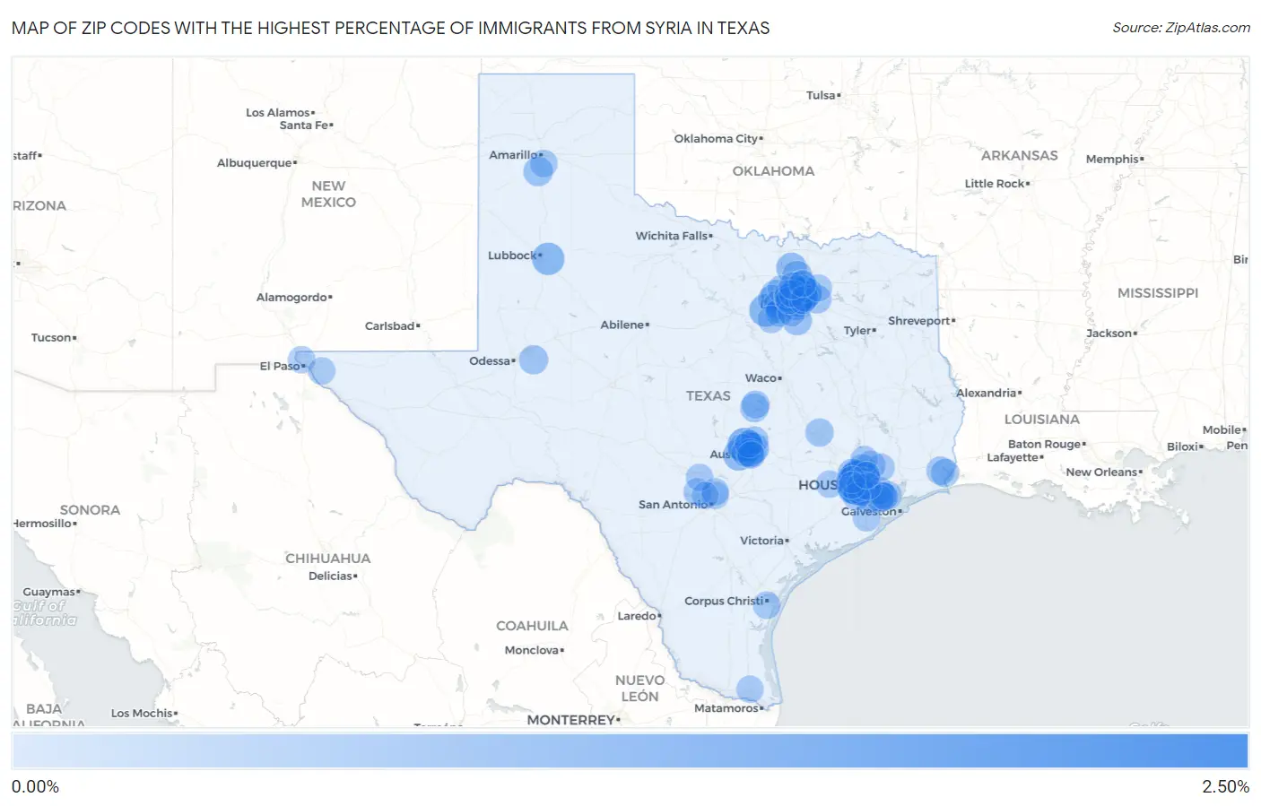 Zip Codes with the Highest Percentage of Immigrants from Syria in Texas Map