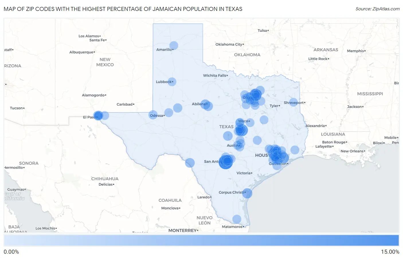Zip Codes with the Highest Percentage of Jamaican Population in Texas Map