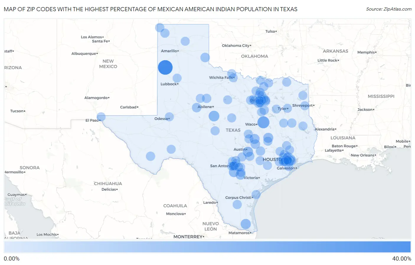 Zip Codes with the Highest Percentage of Mexican American Indian Population in Texas Map