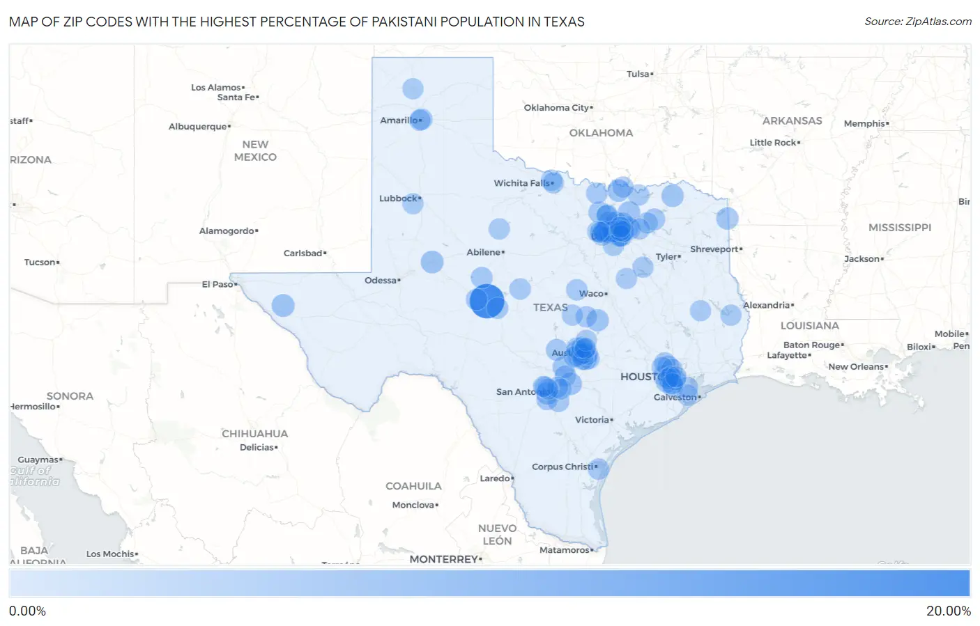 Zip Codes with the Highest Percentage of Pakistani Population in Texas Map