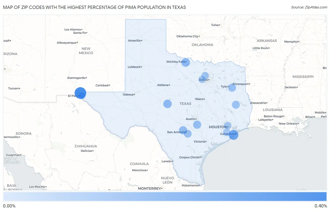 Zip Codes with the Highest Percentage of Pima Population in Texas Map