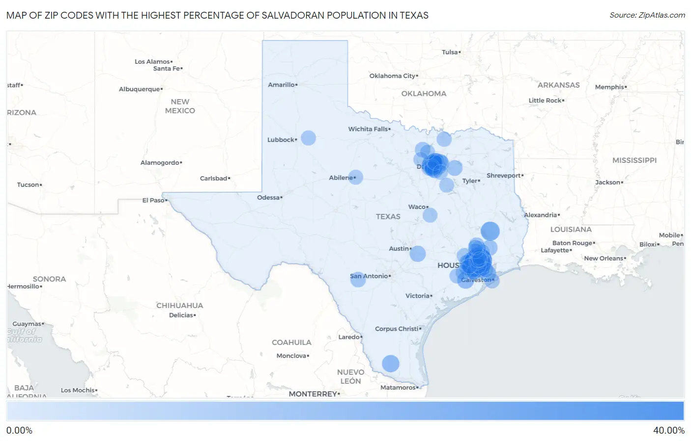 Zip Codes with the Highest Percentage of Salvadoran Population in Texas Map
