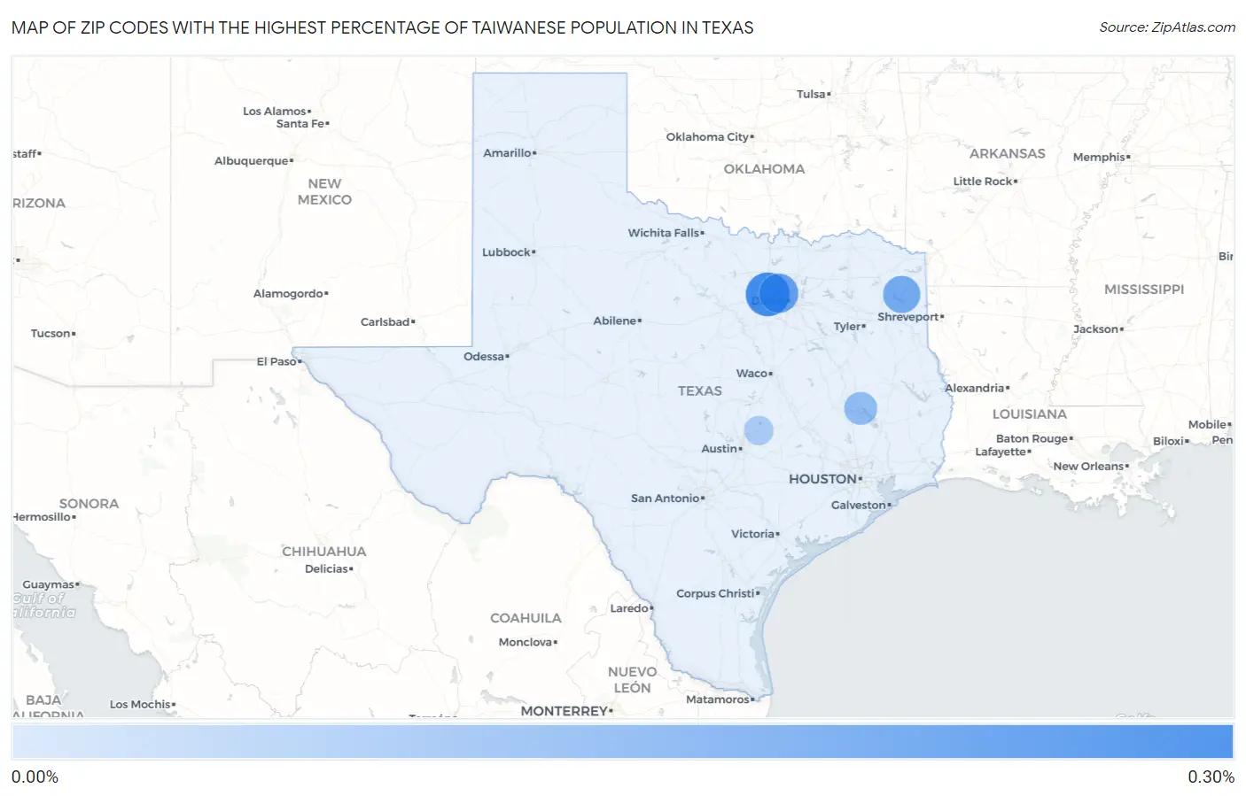 Zip Codes with the Highest Percentage of Taiwanese Population in Texas Map