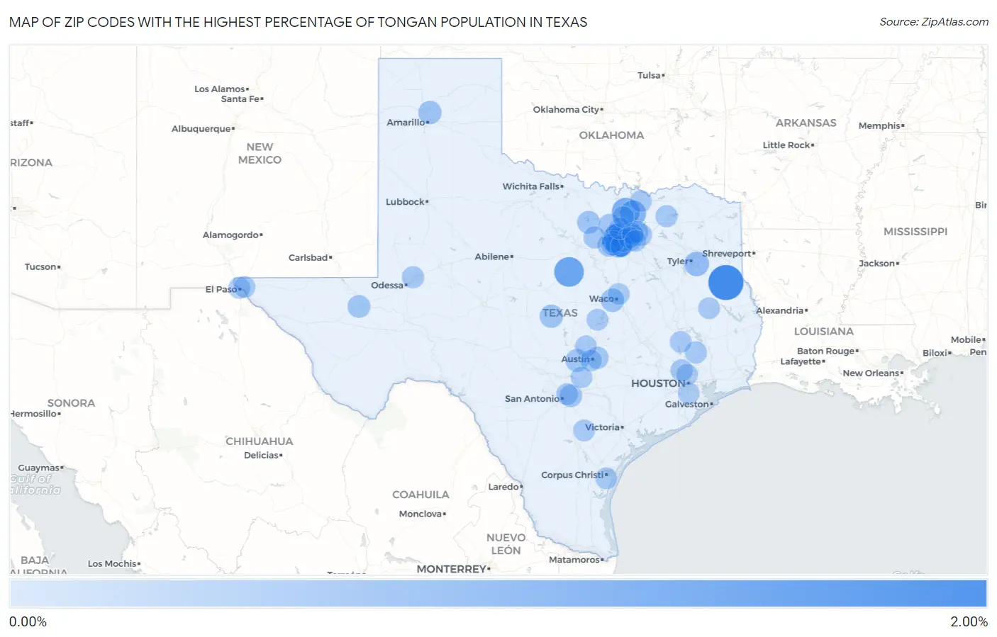 Zip Codes with the Highest Percentage of Tongan Population in Texas Map