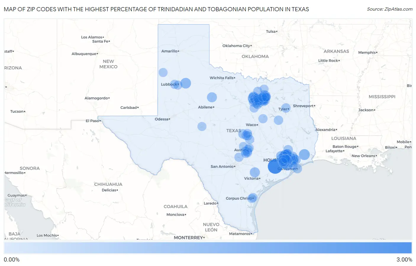 Zip Codes with the Highest Percentage of Trinidadian and Tobagonian Population in Texas Map