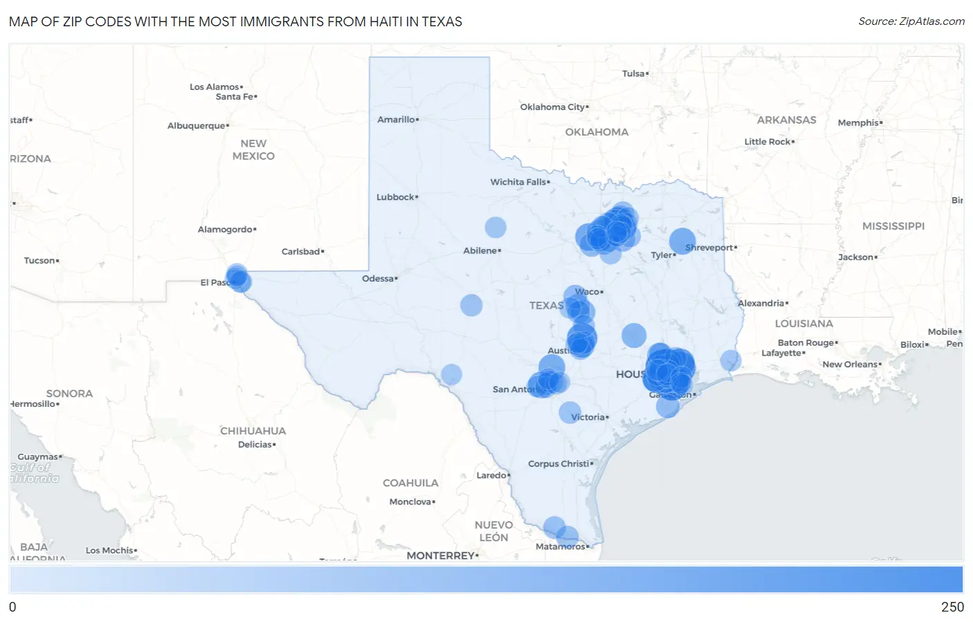 Zip Codes with the Most Immigrants from Haiti in Texas Map