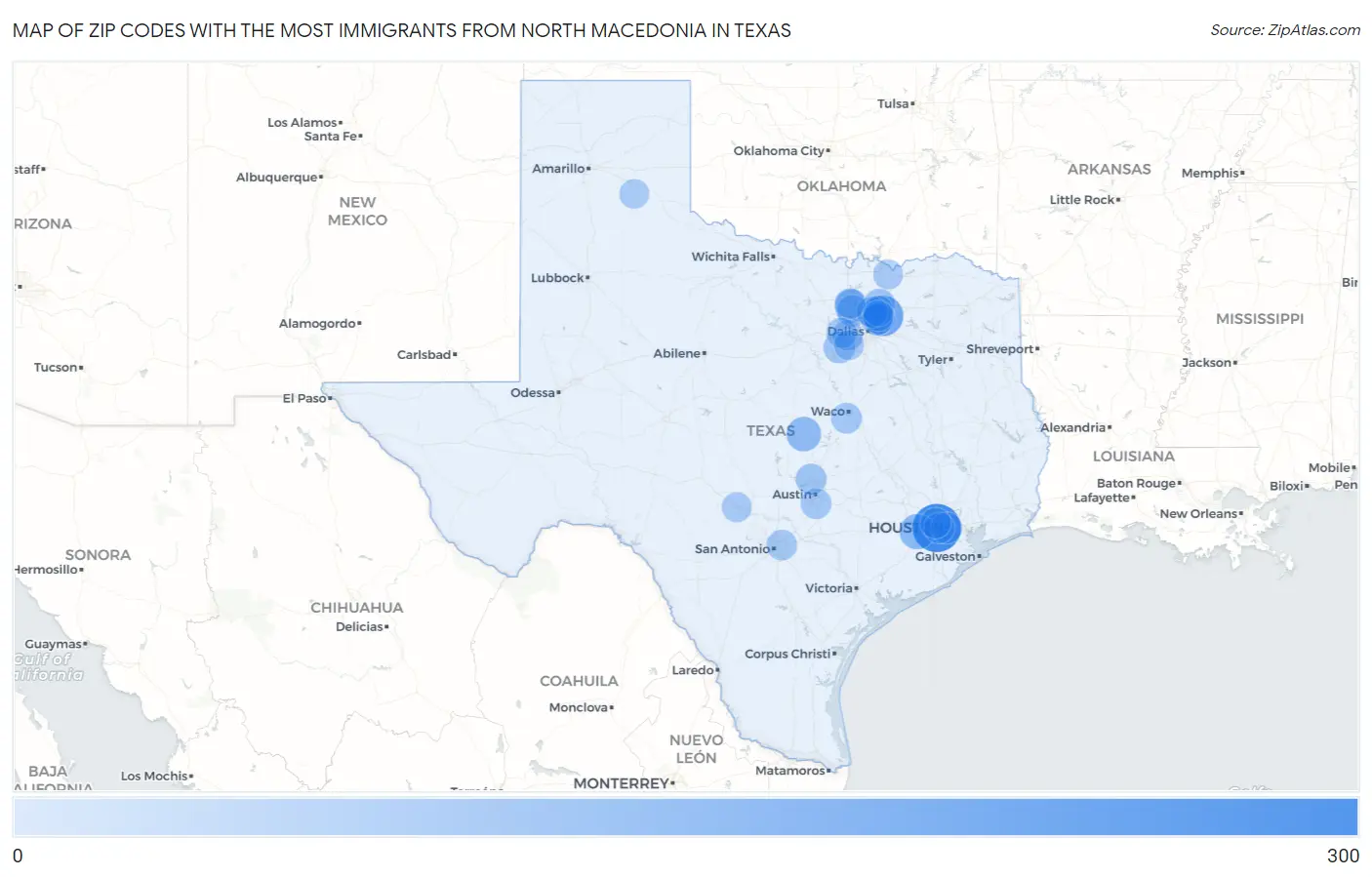 Zip Codes with the Most Immigrants from North Macedonia in Texas Map