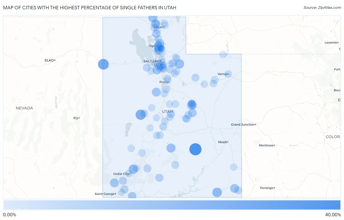 Cities with the Highest Percentage of Single Fathers in Utah Map