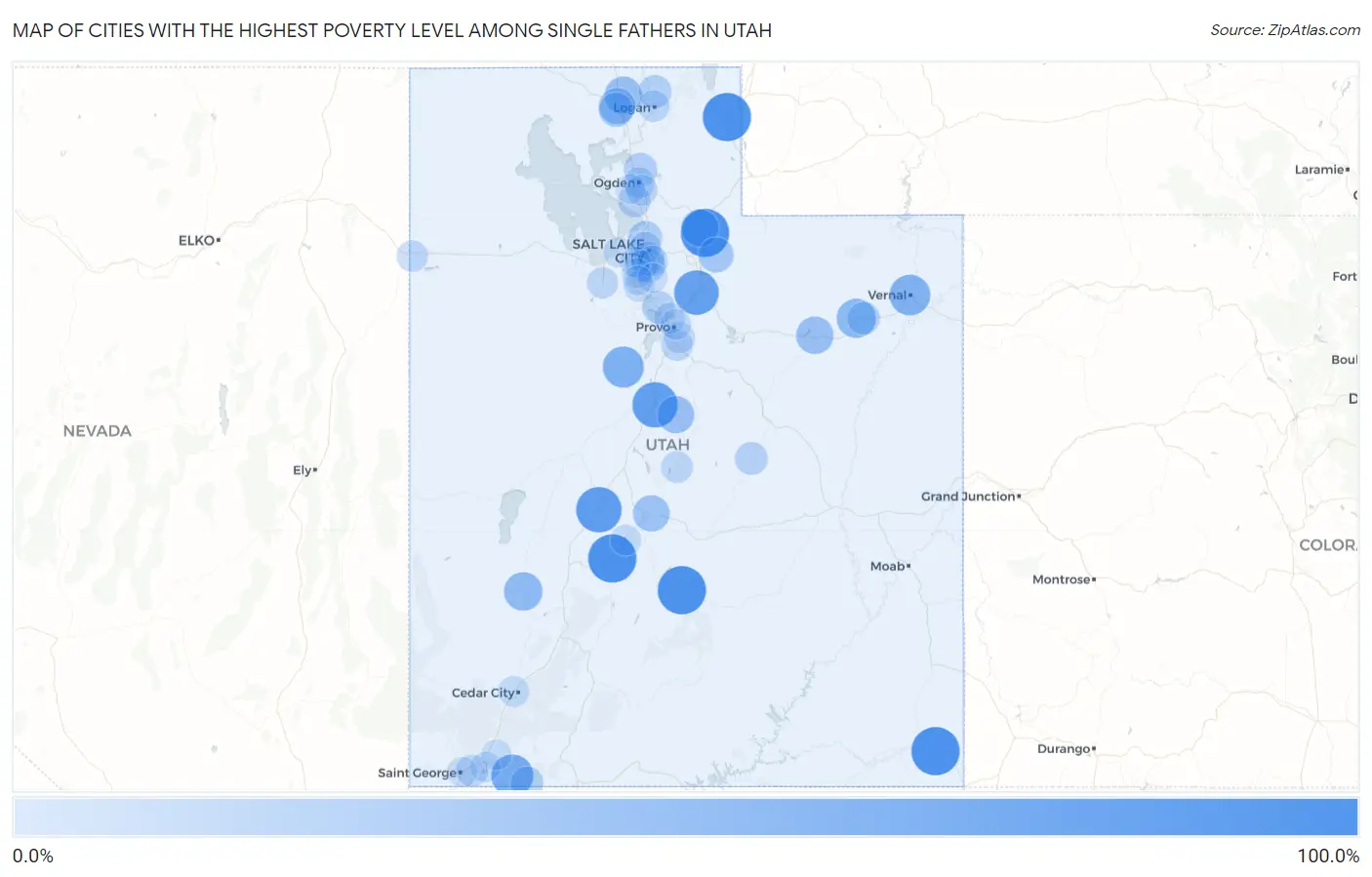 Cities with the Highest Poverty Level Among Single Fathers in Utah Map
