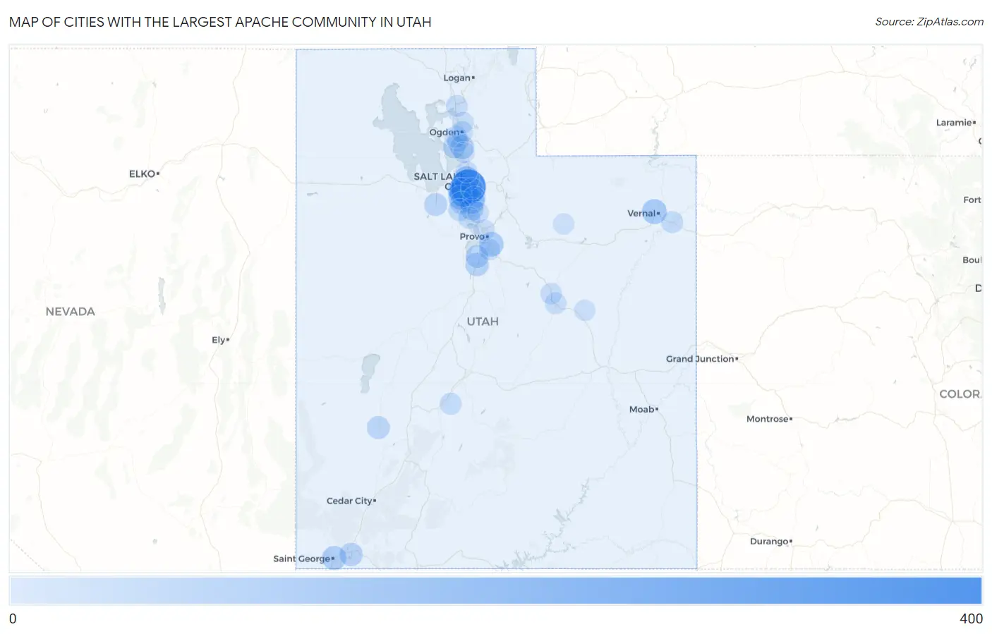 Cities with the Largest Apache Community in Utah Map