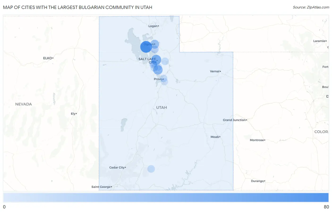 Cities with the Largest Bulgarian Community in Utah Map