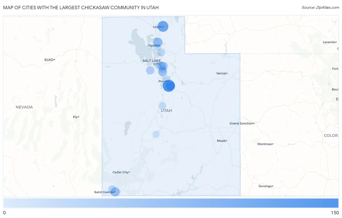 Cities with the Largest Chickasaw Community in Utah Map