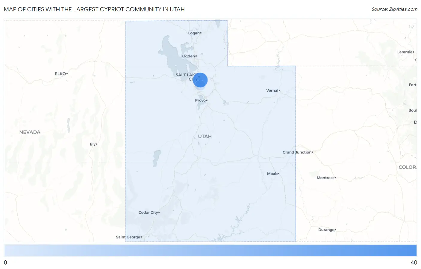 Cities with the Largest Cypriot Community in Utah Map